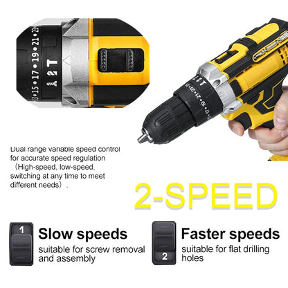 3 In 1 Impact Cordless Electric Drill Screwdriver Electric Drill 25 Torque 2 Speeds Battery Driver Power Tool Bit Accessories