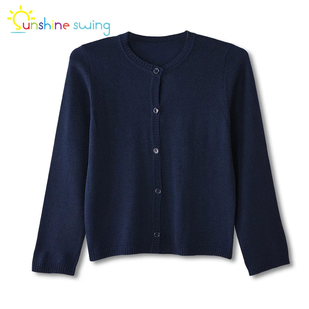 Sunshine Swing Fashion Children Boy Girl Clothes Cardigan Sweater Single Breasted Knit Spring Autumn Navy Blue Sweater 4-16T