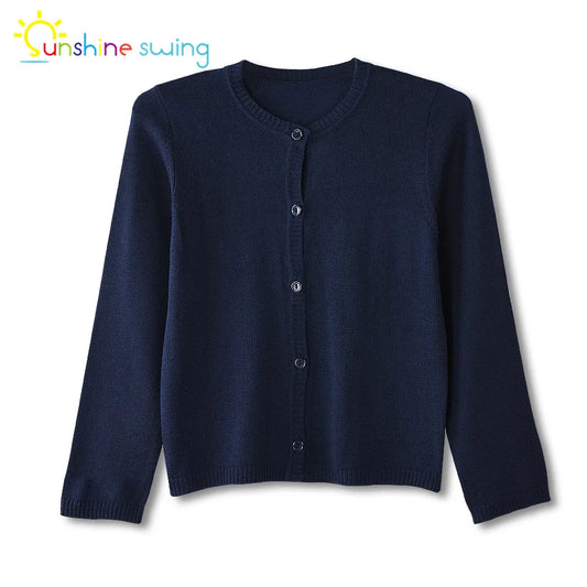 Sunshine Swing Fashion Children Boy Girl Clothes Cardigan Sweater Single Breasted Knit Spring Autumn Navy Blue Sweater 4-16T