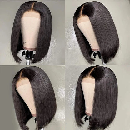 Short Human Hair Bob Wig Skin Base 5*5 Silk Top Closure Wig Free Part Malaysian Remy Hair Lace Front Wig Free Part Natural Balck