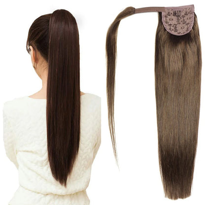 ZZHAIR 100% Human Hair Extensions 16"-28" Machine Made Remy Magic Wrap Around Ponytail 60g-120g Clip In Horsetail Stragiht