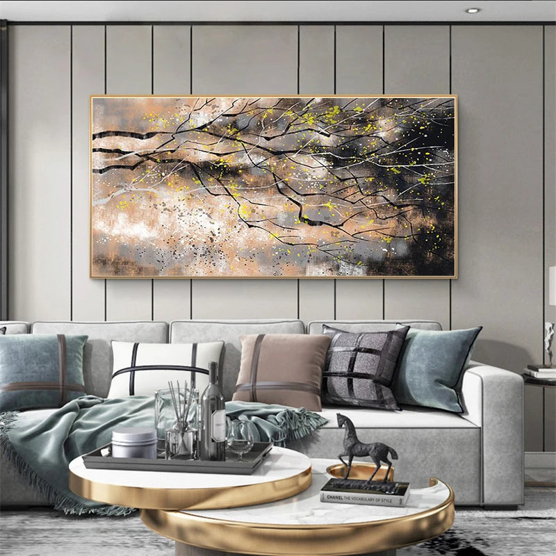 Modern Abstract Posters and Prints Wall Art Canvas Painting Abstract Golden Money Trees Pictures for Living Room Decor No Frame