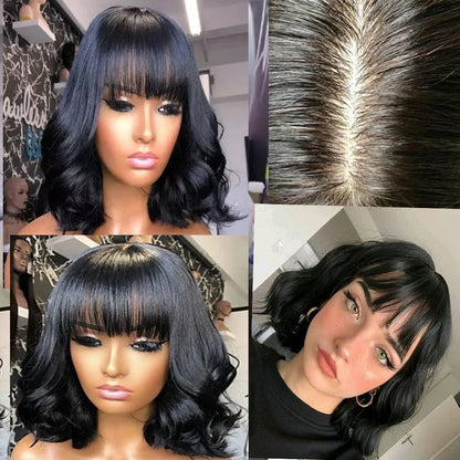 Silk Base Lace Wigs Human Hair 4x4 Virgin Peruvian Hair Cloure Silk Top Wigs With Bangs For Women