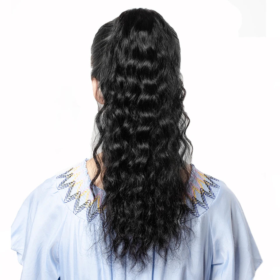 Natural Wavy Drawstring Ponytail Human Hair Brazilian Afro Clip In Extensions For Black Women Remy Natural Color Yepei Pony Tail