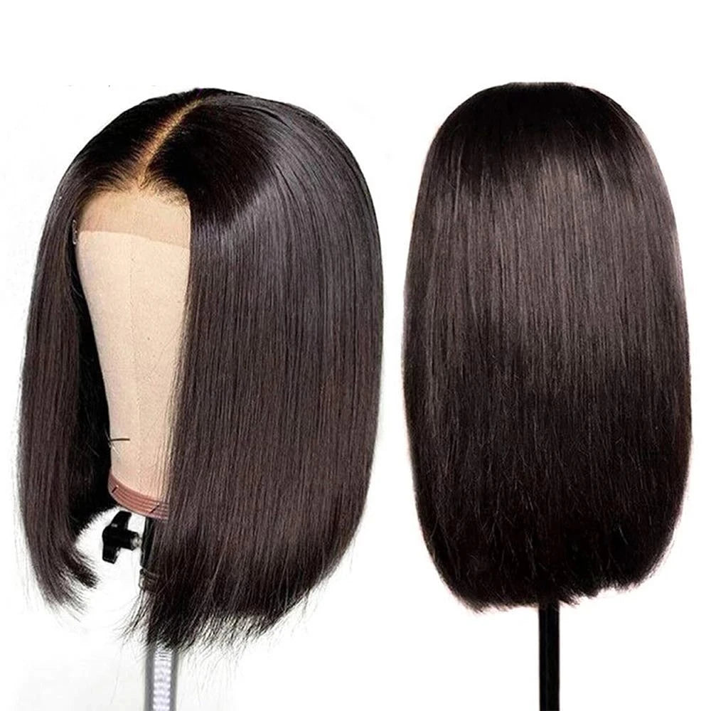 Short Human Hair Bob Wig Skin Base 5*5 Silk Top Closure Wig Free Part Malaysian Remy Hair Lace Front Wig Free Part Natural Balck