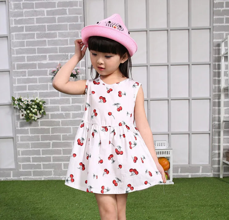 2021 New Arrival Dresses Sleeveless Cherry Print Baby Girls Dress High Quality Draped Kids Clothes Cute Girls Casual Dress