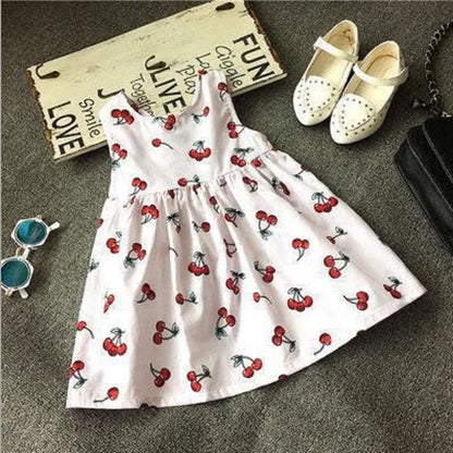 2021 New Arrival Dresses Sleeveless Cherry Print Baby Girls Dress High Quality Draped Kids Clothes Cute Girls Casual Dress