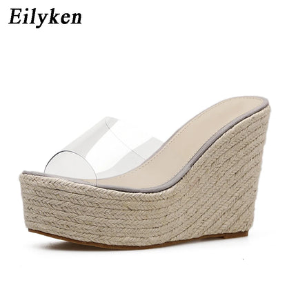 Eilyken Summer Fashion PVC Jelly Wedges Platform Women's Slippers Sandals Casual Shoes Size 34-40