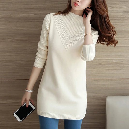 Autumn Winter Women Knitwear Sweater Pullover Fashion Long Sleeve Half Turtleneck Sweater Jumper Female Solid Loose Tops AA887