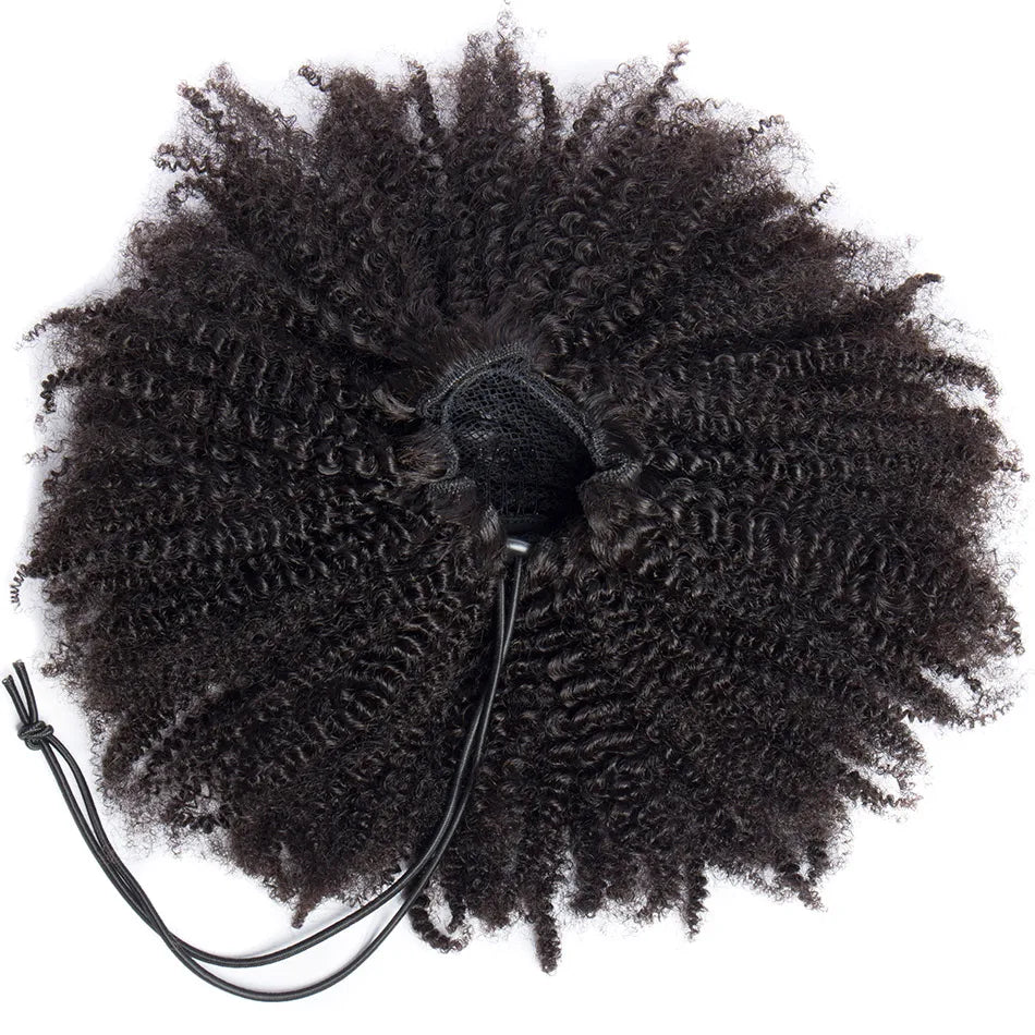 Alibele Afro Kinky Curly Drawstring Ponytail Human Hair Extensions Mongolian 4B 4C Remy 10-28 inch Clips In Wrap Around Ponytail