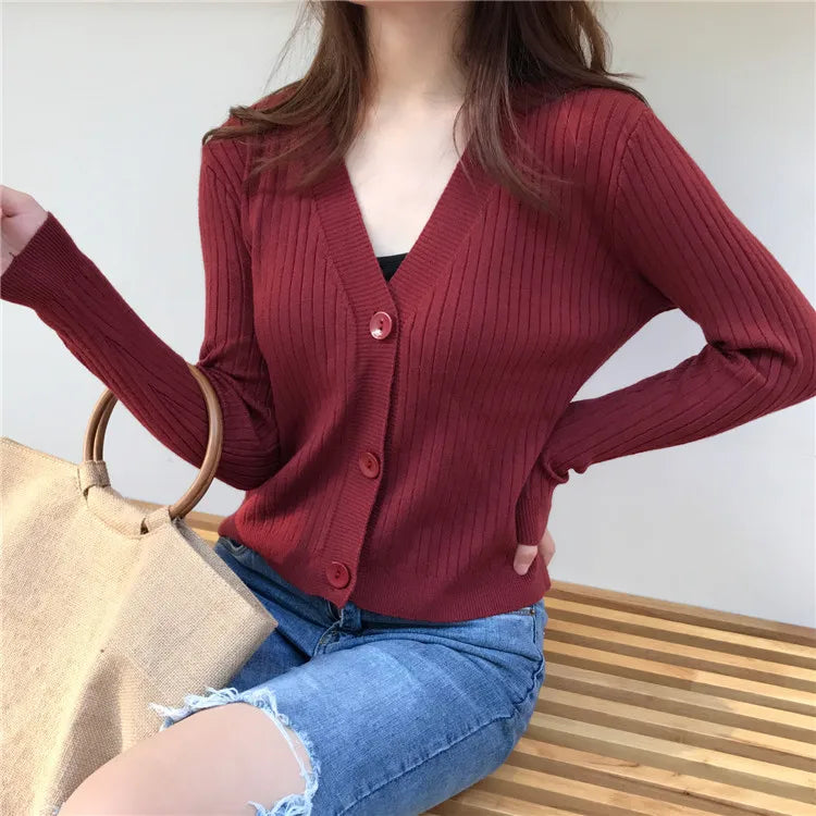 Knitted Cardigan Short Jacket Women 2021 Spring Autumn Long Sleeve Women Sweater Cardigan Female Single Button Pull Femme C