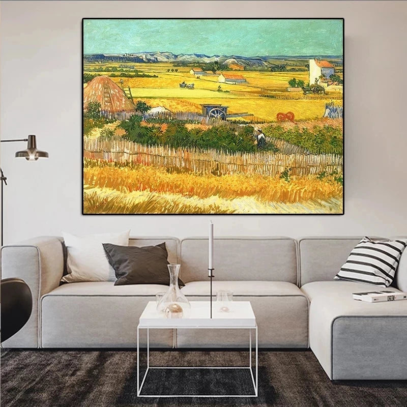 Harvest At La Crau By Van Gogh Landscape Canvas Painting Posters and Prints Wall Art Picture for Living Room Home Decor Cuadros