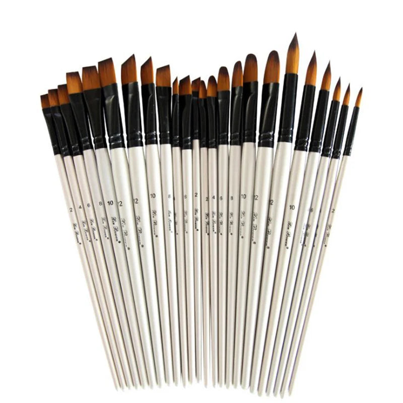 12pcs/Set Artist Nylon Hair Wooden Handle Watercolor Paint Brush Pen For Learning DIY Oil Acrylic Painting Art Brushes Supplies