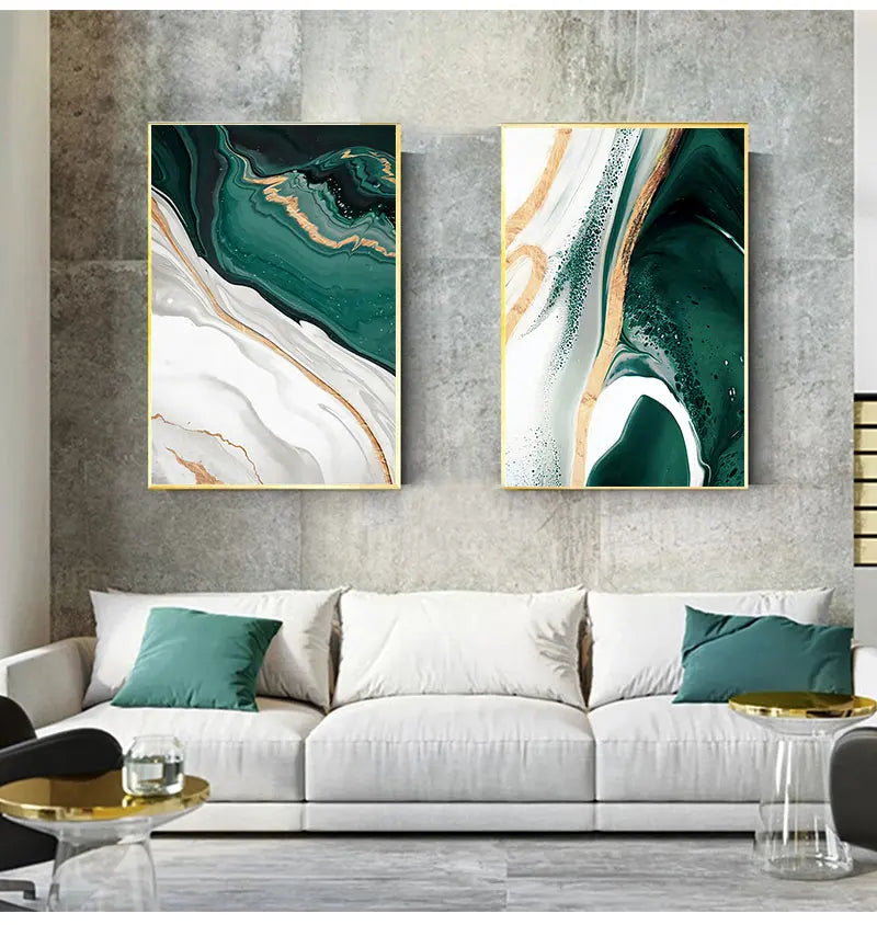 Bedroom s And Prints Wall Home Decor Modern Abstract Gold foil lines Green Canvas Art Paintings For Living Room