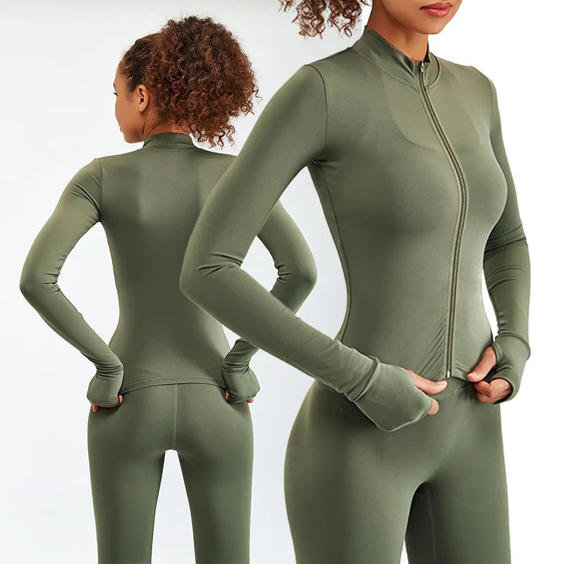 Newest Zipper Long Sleeve Yoga Set 2PCS High Waist Fitness Sport Gym Suit Sportwear Women Set Workout ClothesTracksuit Academic