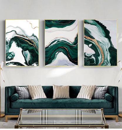 Bedroom s And Prints Wall Home Decor Modern Abstract Gold foil lines Green Canvas Art Paintings For Living Room