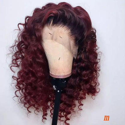 Ombre 99J Burgundy 360 Frontal Red Deep Wave 13x6 Lace Front Human Hair Wig Prepluck Curly Silk Base Full Lace Heradband U Part