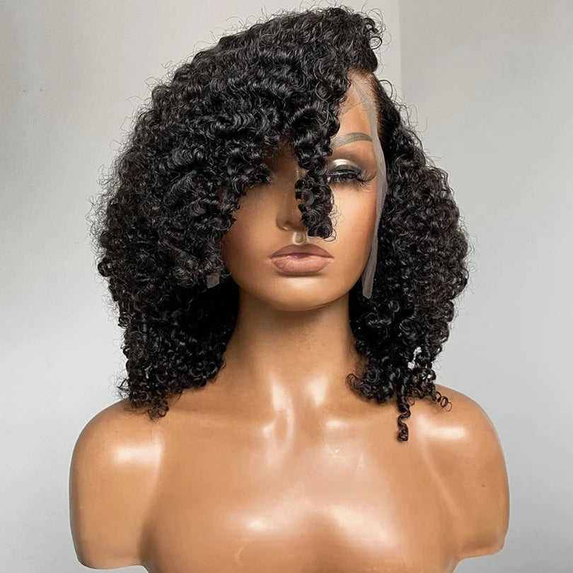 16inch 180% Density Kinky Curly Silk Base Full Lace Wig Glueless Peruvian Curly Silk Top Full Lace Human Hair Wigs For Women