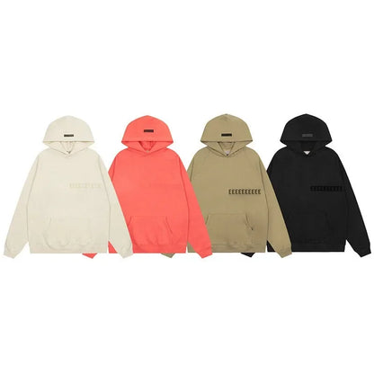 Classic Brand Men's 3D Plush Logo Hoodie with Luxurious Design Solid Color Letters High Street Pure Cotton Hoodie Couple Set