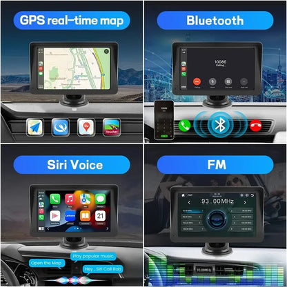 Universal Car Multimedia Video Player: 7" Portable Car Radio with Wireless Apple CarPlay, Android Auto, Intelligent Systems, and 4.3" Reverse Screen