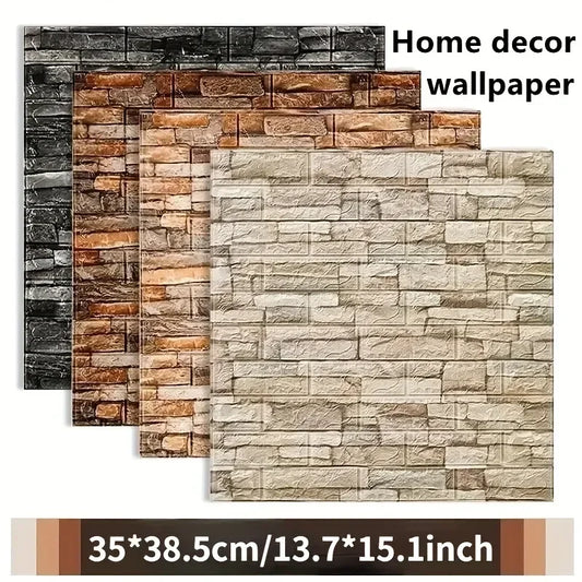 38.5cm*35cm Waterproof Wall Sticker 3D Brick Pattern Self-adhesive Panels Living Room Decoration Home PVC Foam Wallpaper DIY