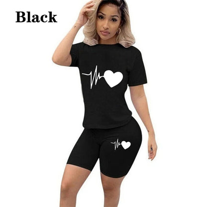 Hot Women Solid Sporting Casual Two Piece Set Short Sleeve Tee Top Biker Shorts Tracksuit Outfits