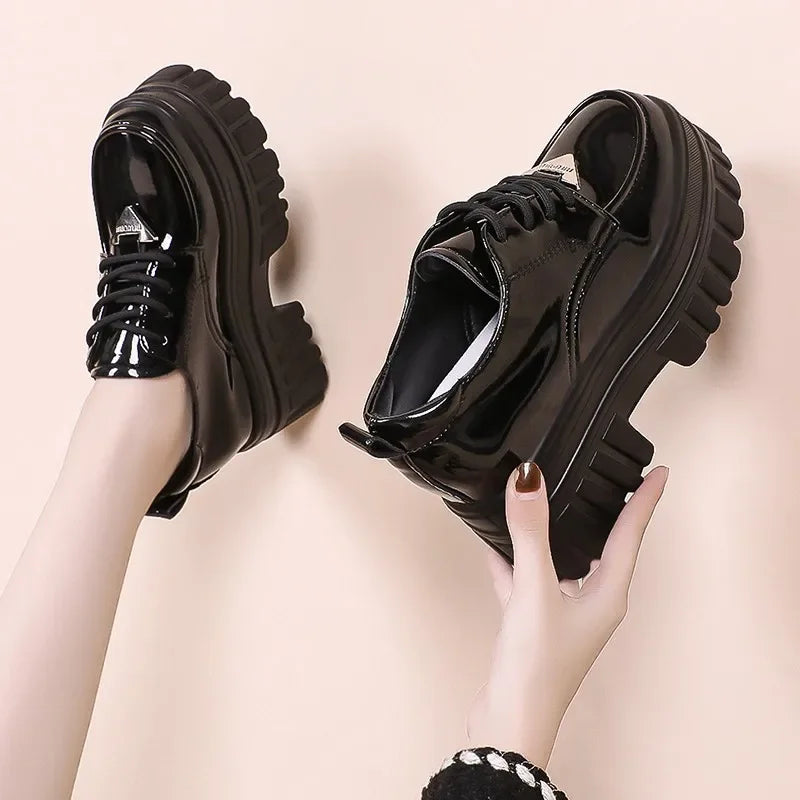 Retro British Style Women's Small Leather Shoes 2024 Autumn and Winter New Loafers Thick Sole High Heels for Women Zapatos