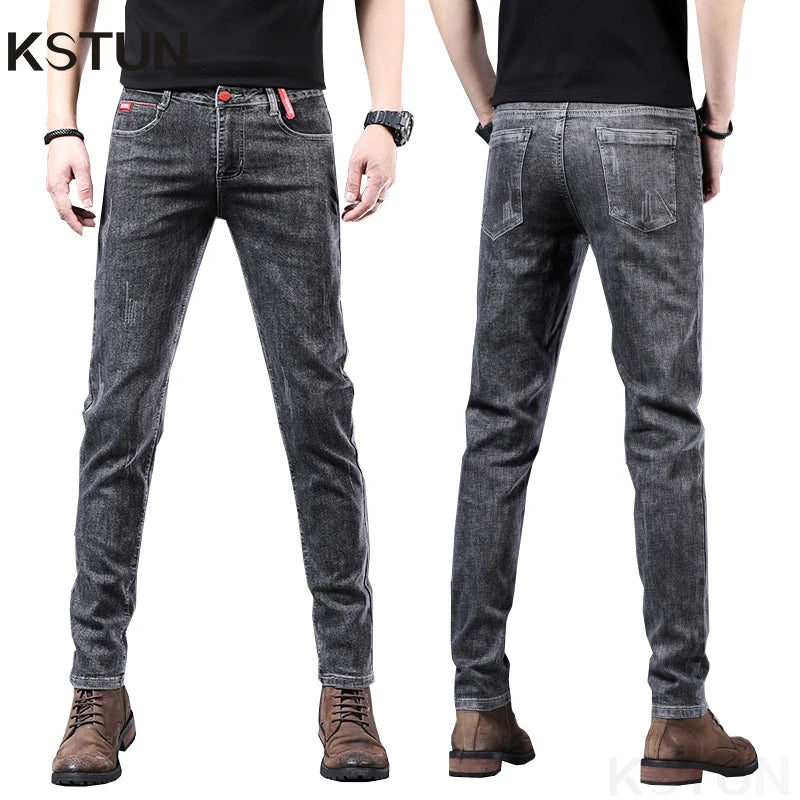 Mens Jeans Skinny Fitness Gray Blue Black Stretch Fashion Desinger Trendy Pencil Pants Denim Trousers Cowboys Men's Clothing