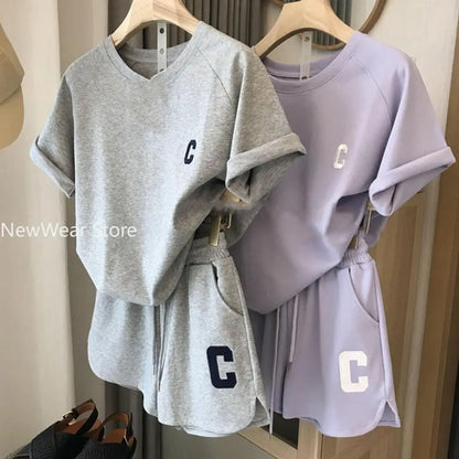 Elastic Waist 2 Pcs/Set Young Comfortable Lady T-shirt Shorts Set Short Sleeves Women Garment