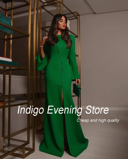 Indigo Saudi Arabia Evening Dresses O Neck Long Sleeves High Side Slit Women Elegant Formal Party Business Dress فساتين السهرة