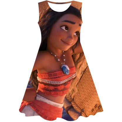 Moana Princess Dress Kids Baby Girls Round Collar Dresses Children Cartoon Casual Skirts Clothes 1-10 Y Kids Christmas Clothing