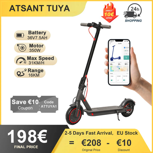 ATSANT TUYA Adult Electric Scooter 36V 7.5Ah 16KM Range Speed Up to 31KM/H 350W Motor Foldable with APP Electric Scooter