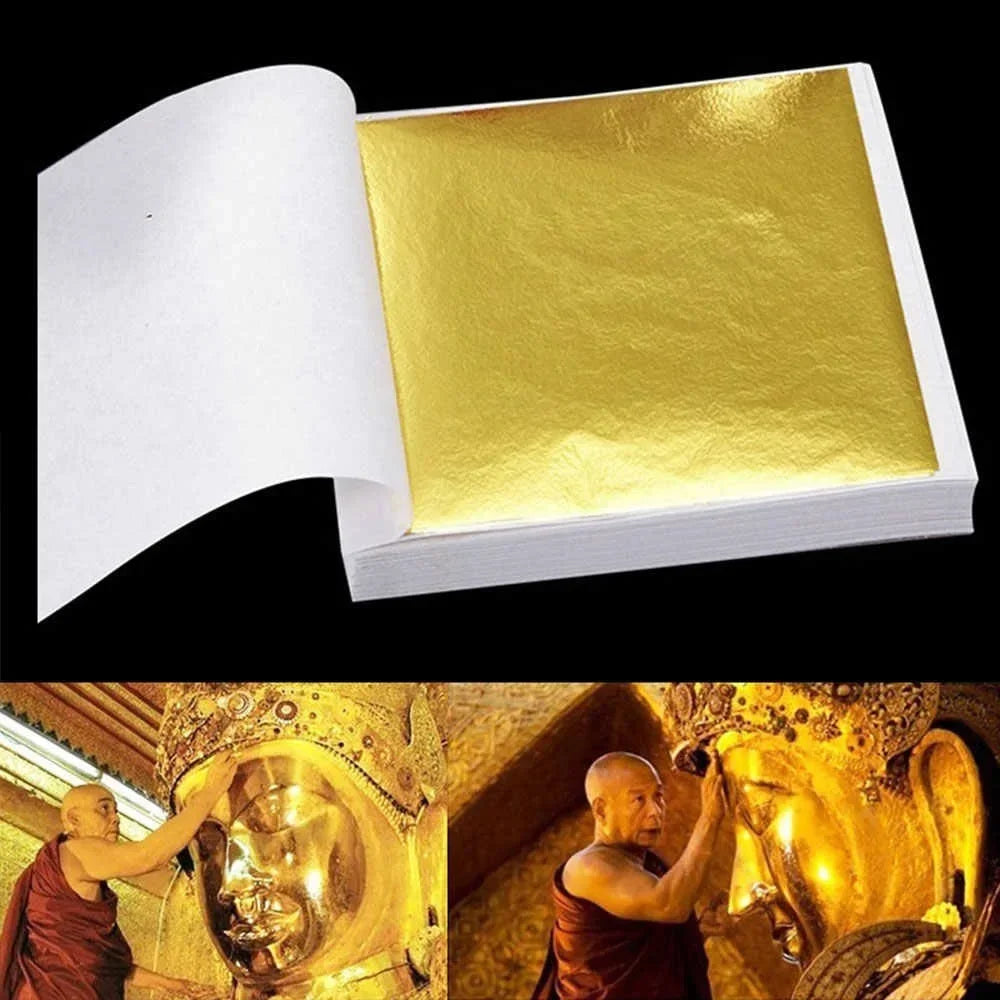 9x9cm 100/500 Sheets Practical K Pure Shiny Gold Leaf for Gilding Funiture Lines Wall Crafts Handicrafts  Decoration