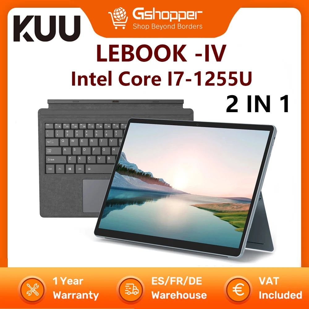 KUU LEBOOK 4 Laptop 2 in 1 13" Laptop Intel Core I7-1255U 16GB RAM 1TB SSD Windows 11 Backlit Keyboard WiFi 6 Computer Notebook