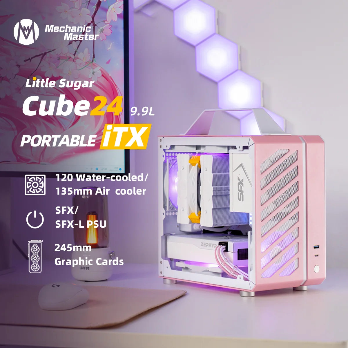 C24 Sugar Cube Mechanic Master Air&TypeC Version Portable Mini Desktop Chassis ITX Computer Case with Tempered Glass