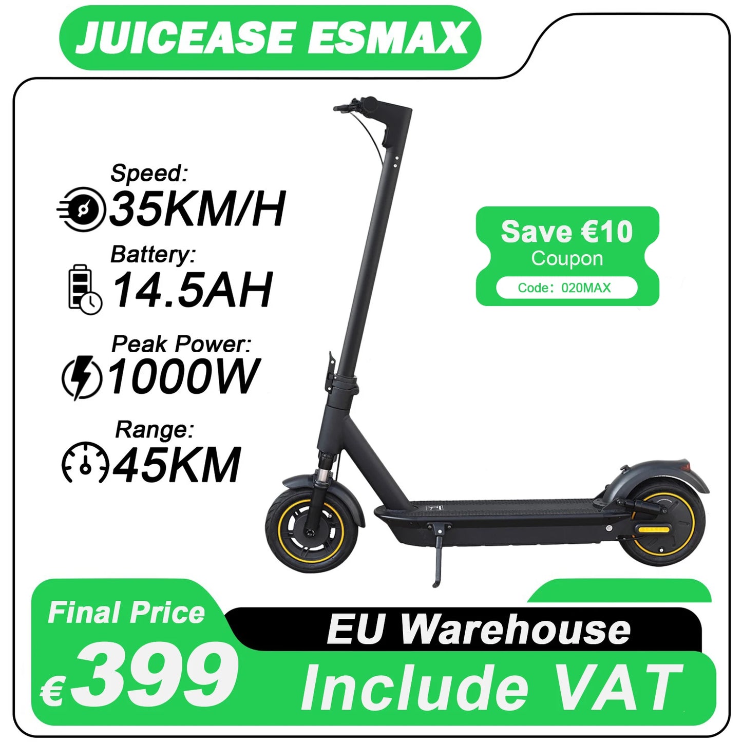 JUICEASE 1000W Scooter Electric 45KM Max Range AOVOPRO APP Smart Electric Kick Scooter 14.5AH 10 Inch Anti-puncture Tire Scooter