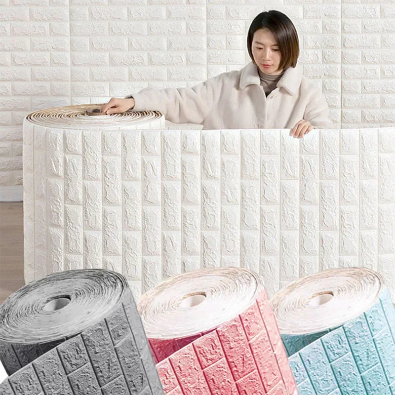 70cm*1m 3D Brick Pattern Wall Panels Wallpaper DIY Home Waterproof for LivingRoom Bedroom Kitchen Background Wall art Decoration