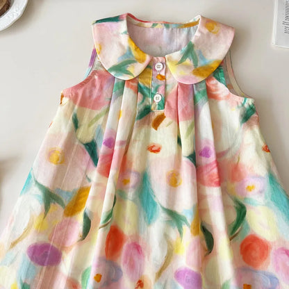 Girls Casual Dresses Floral Print Sleeveless Casual Dress Princess Dress for Girls 2 To 7 Years Outfit Sets Kids Clothes