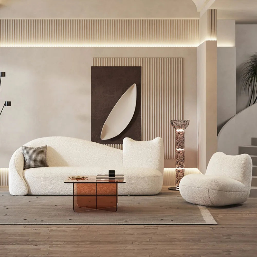 Modern and simple Nordic small apartment, creative special-shaped beauty salon, light luxury, curved cloud living room