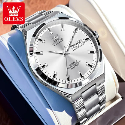 OLEVS Men's Watches Business Fashion Original Automatic Mechanical Wristwatch Waterproof Luminous Date Fine Steel Watch for Man