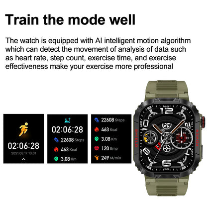 Rugged Military 2.02 inch Smart Watch Men's Bluetooth Call Fitness Tracker 2024 New Waterproof Smartwatch For Men For Xiaomi IOS