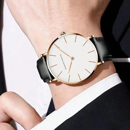 Dropshipping High Quality Rose Gold Dial Watch Men Leather Waterproof Wristwatch Women Dress Fashion Japan Quartz Movement Saat