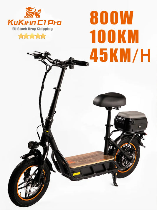 EU Stock 48V 25Ah Large Battery 14 inch Fat Tires Foldable Electric Scooter with Seat Max Range 100km Max Speed 45KM/H Peak 800W