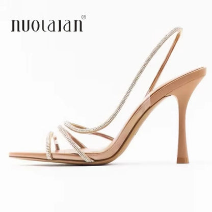 Summer Women High Heel Sandals Transparent PVC Heels Luxury Rhinestone Strap Slingbacks Female Sexy Party Wedding pumps Shoes