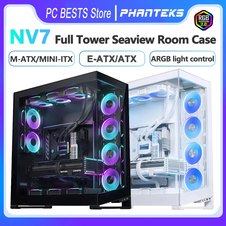 Phanteks NV7 Seaview Room E-ATX Case ARGB Light Control Full Tower Desktop Computer Chassis Support ATX Type-C Two-way Placement