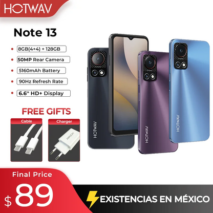 2024 HOTWAV Note 13 Mobile Phones Android 6.6'' HD+ 90Hz 50MP Camera 5160mAh Battery 8GB(4+4)+128GB Smartphones