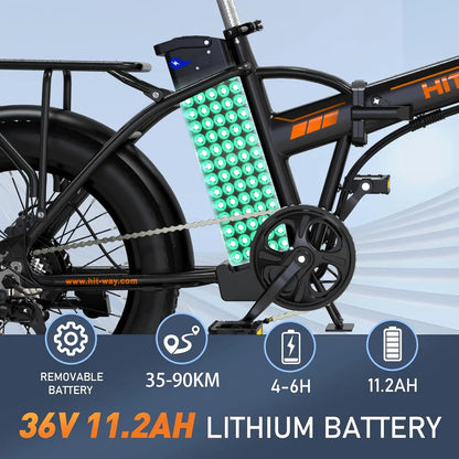 HITWAY Electric Bike for Adults, 20" Fat Tire E Bike 250W Electric Bicycles, Folding Electric Bike, 36V/11.2Ah Battery 35-90KM