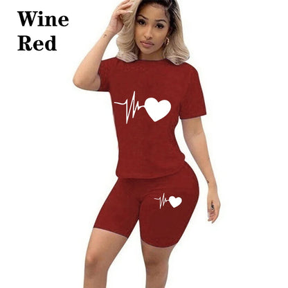 Hot Women Solid Sporting Casual Two Piece Set Short Sleeve Tee Top Biker Shorts Tracksuit Outfits