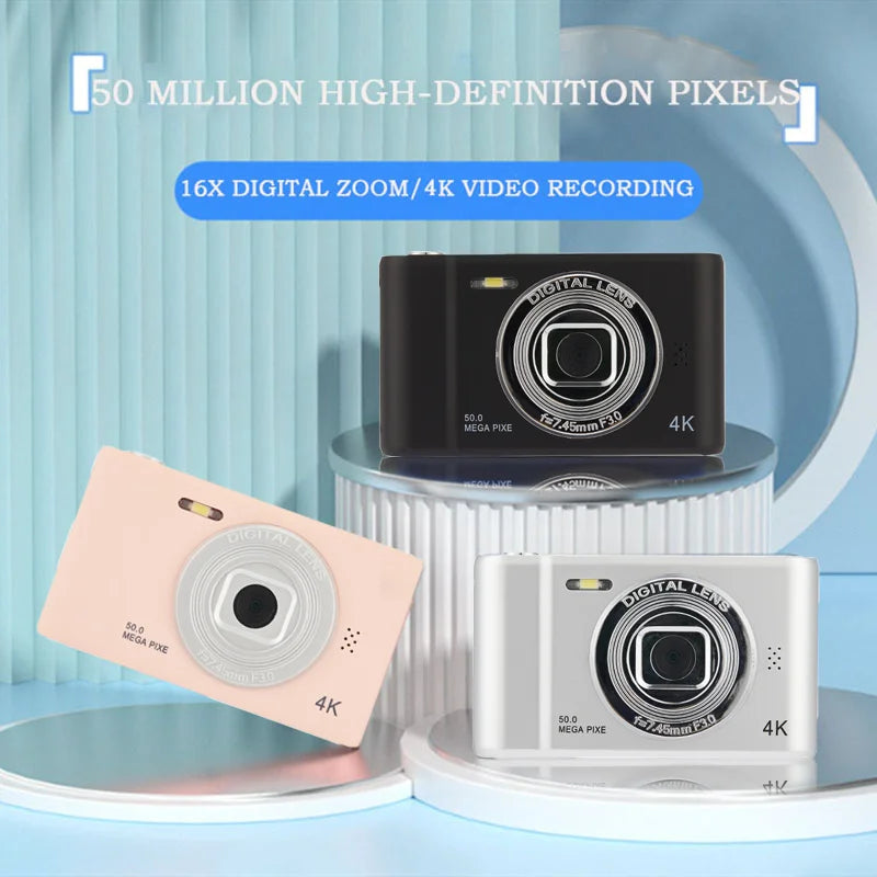 50MP Mini Digital Camera CCD4K Video Travel VLOG Student Selfie Portable Smart Camera Entry-Level 16x Zoom 2.4in IPS HD Display