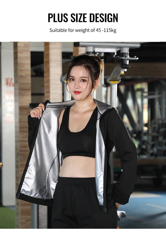 بدون بريSauna Suit Women Plus Size Gym Clothing Sets for Sweating Weight Loss Female Sports Active Wear Slimming Tracksuit Women